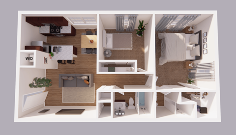 Floor plan for 2 beds, 2 baths, 950 sqft